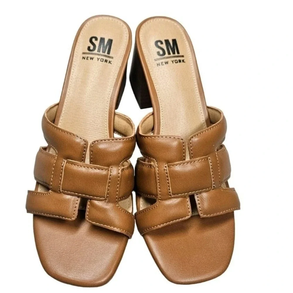 SM New York Ina Tan Heeled Sandals Women's Size 8.5M Slide Block‎ Heel